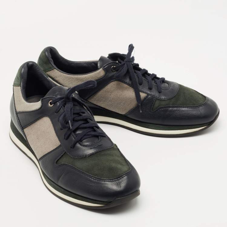 Pre Owned Ermenegildo Zegna Tricolor Suede, Leather and Canvas Low Top Sneakers Size 44