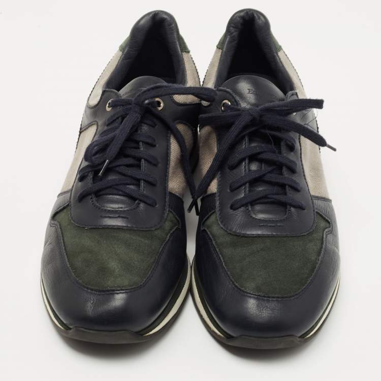 Pre Owned Ermenegildo Zegna Tricolor Suede, Leather and Canvas Low Top Sneakers Size 44