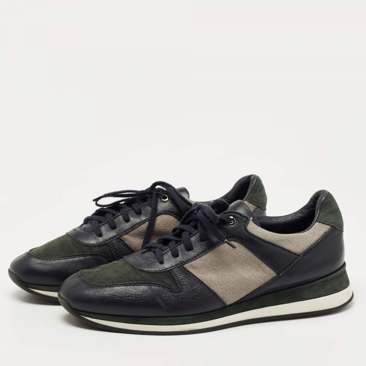 Pre Owned Ermenegildo Zegna Tricolor Suede, Leather and Canvas Low Top Sneakers Size 44