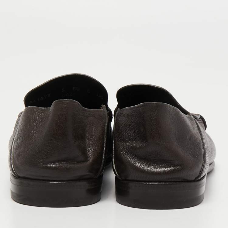 Pre Owned Ermenegildo Zegna Dark Brown Leather Slip On Loafers Size 39