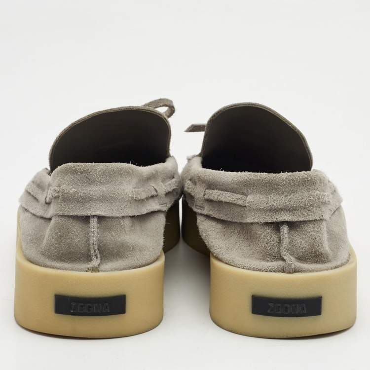 Pre Owned Ermenegildo Zegna Grey Suede Slip On Loafers Size 43
