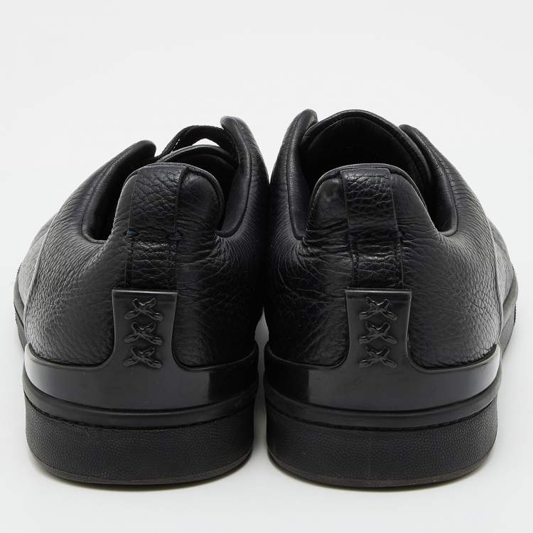 Pre Owned Ermenegildo Zegna Black Leather Triple Stitch Slip On Sneakers Size 43