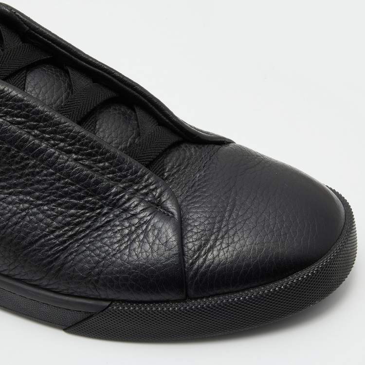 Pre Owned Ermenegildo Zegna Black Leather Triple Stitch Slip On Sneakers Size 43