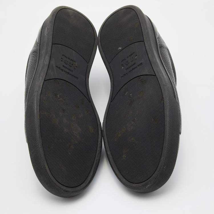Pre Owned Ermenegildo Zegna Black Leather Triple Stitch Slip On Sneakers Size 43