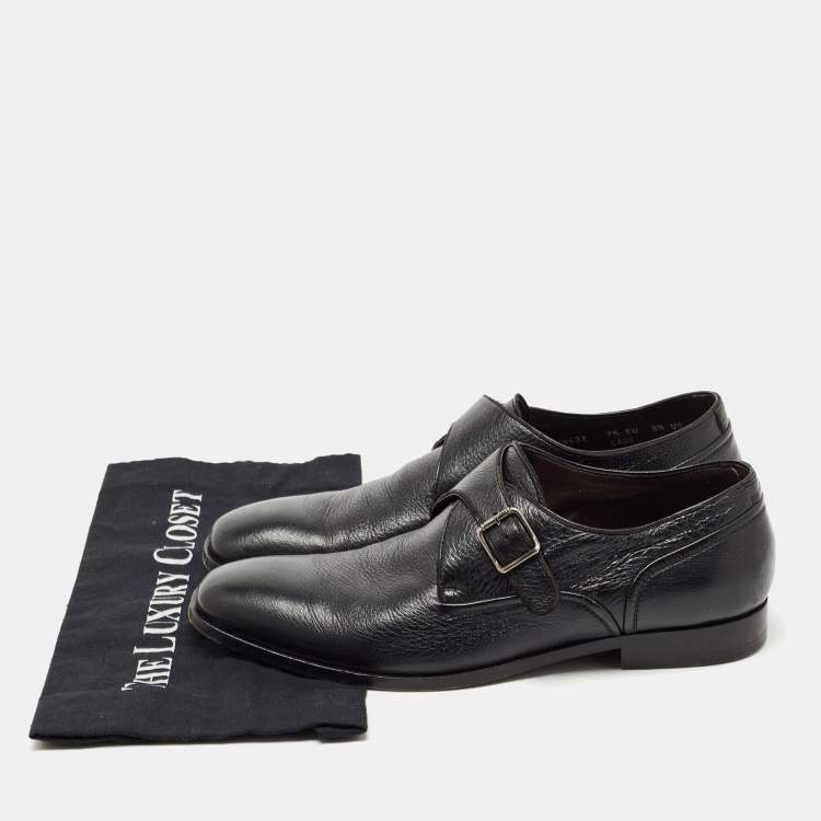 Pre Owned Ermenegildo Zegna Black Leather Buckle Strap Loafers Size 41.5 