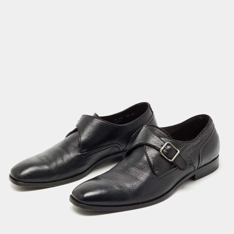 Pre Owned Ermenegildo Zegna Black Leather Buckle Strap Loafers Size 41.5 
