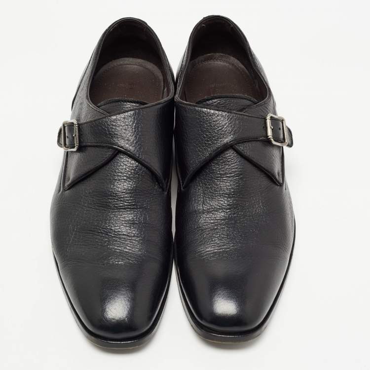 Pre Owned Ermenegildo Zegna Black Leather Buckle Strap Loafers Size 41.5 