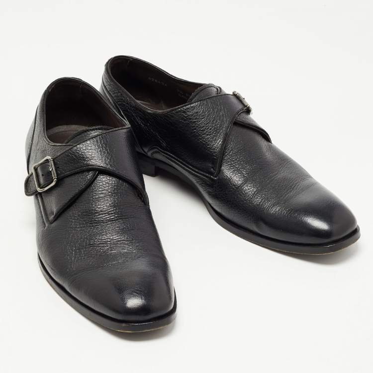 Pre Owned Ermenegildo Zegna Black Leather Buckle Strap Loafers Size 41.5 