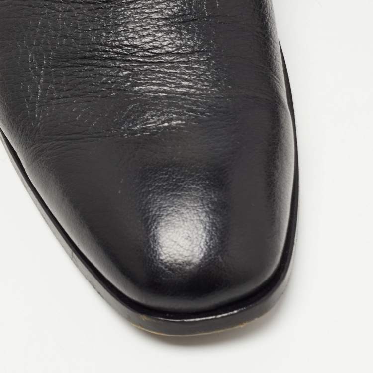 Pre Owned Ermenegildo Zegna Black Leather Buckle Strap Loafers Size 41.5 