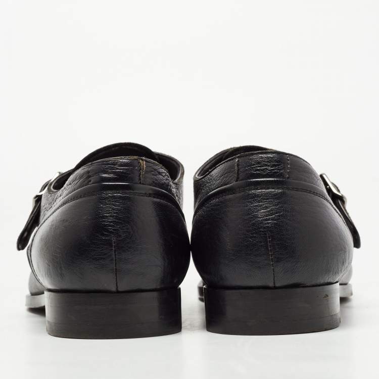 Pre Owned Ermenegildo Zegna Black Leather Buckle Strap Loafers Size 41.5 