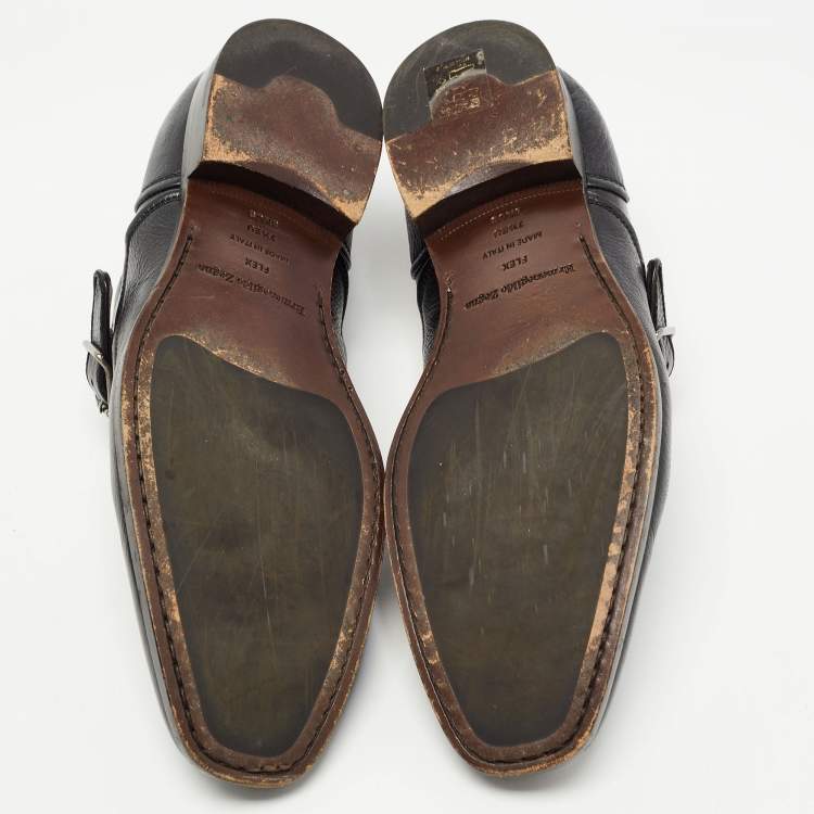 Pre Owned Ermenegildo Zegna Black Leather Buckle Strap Loafers Size 41.5 