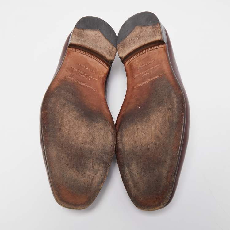 Pre Owned  Ermenegildo Zegna Brown Leather Slip On Loafers Size 42.5