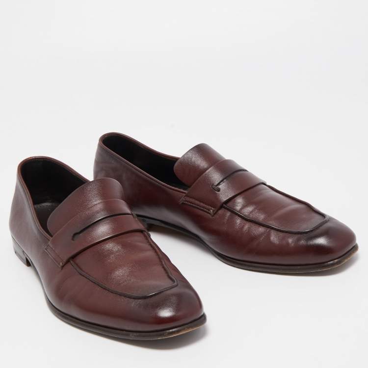 Pre Owned  Ermenegildo Zegna Brown Leather Slip On Loafers Size 42.5