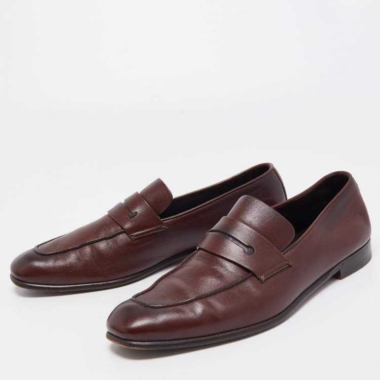 Pre Owned  Ermenegildo Zegna Brown Leather Slip On Loafers Size 42.5