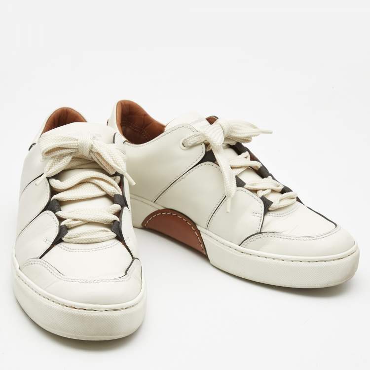 Pre Owned Ermenegildo Zegna White Leather Tiziano Low Top Sneakers Size 40.5