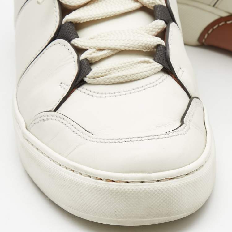 Pre Owned Ermenegildo Zegna White Leather Tiziano Low Top Sneakers Size 40.5