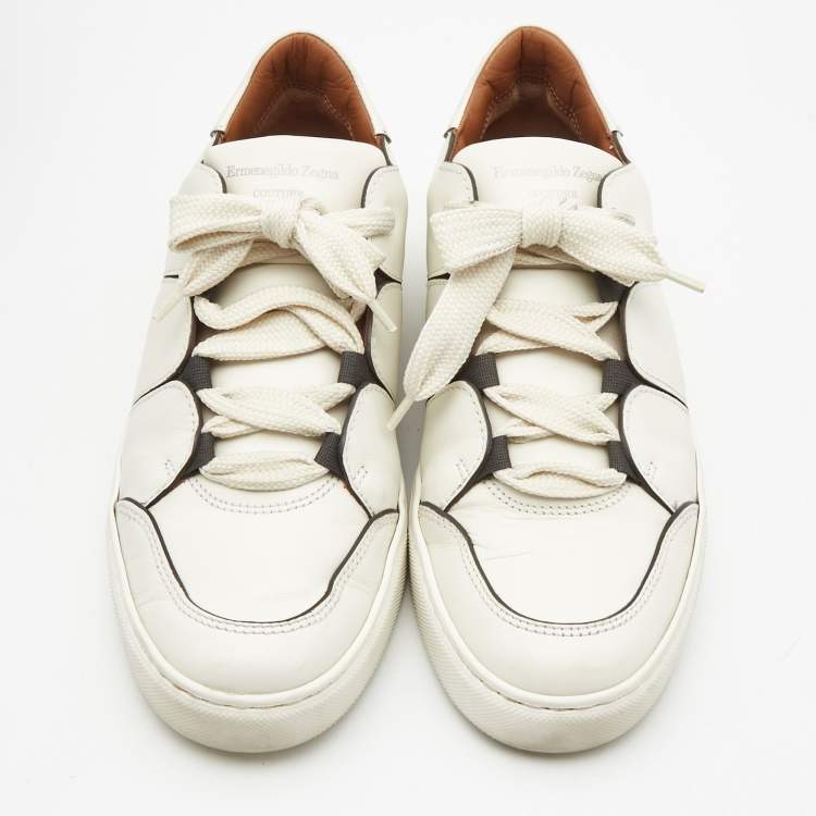 Pre Owned Ermenegildo Zegna White Leather Tiziano Low Top Sneakers Size 40.5