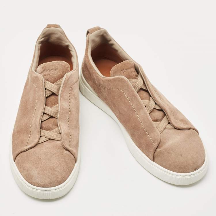 Pre Owned Ermenegildo Zegna Brown Suede Triple Stitch Slip On Sneakers Size 41