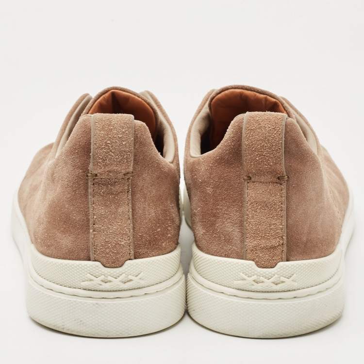 Pre Owned Ermenegildo Zegna Brown Suede Triple Stitch Slip On Sneakers Size 41