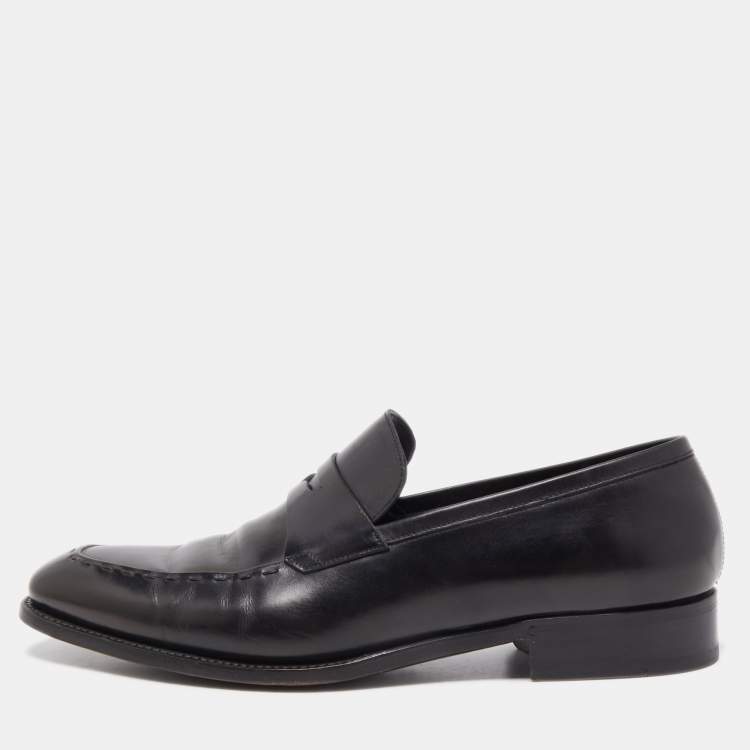 Pre Owned Ermenegildo Zegna Black Leather Penny Loafers Size 43 