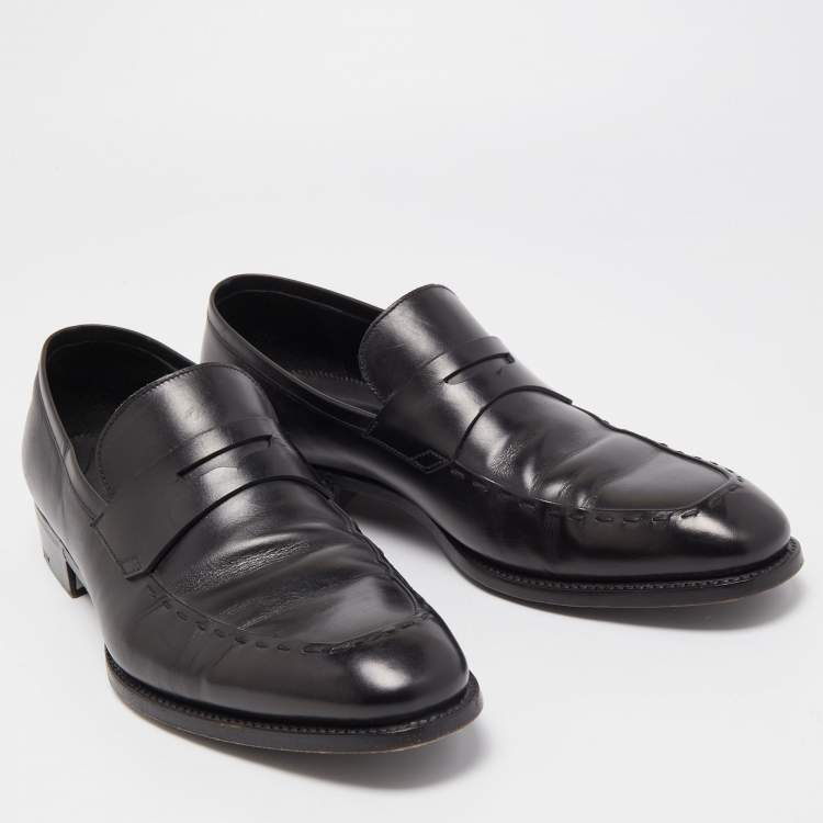 Pre Owned Ermenegildo Zegna Black Leather Penny Loafers Size 43 