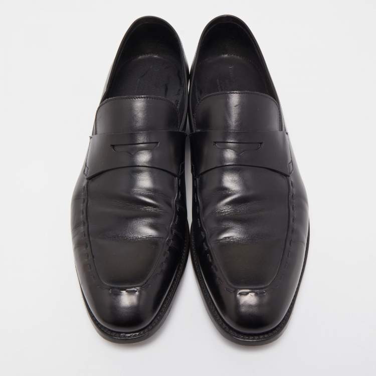 Pre Owned Ermenegildo Zegna Black Leather Penny Loafers Size 43 