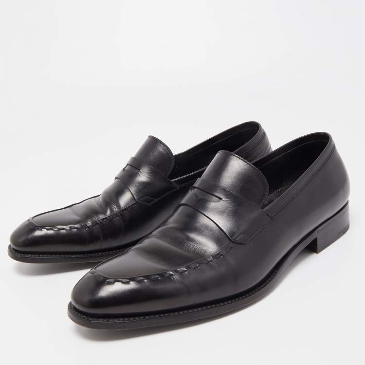 Pre Owned Ermenegildo Zegna Black Leather Penny Loafers Size 43 