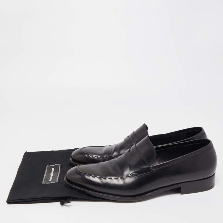 Pre Owned Ermenegildo Zegna Black Leather Penny Loafers Size 43 