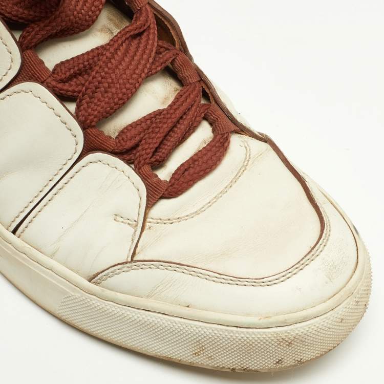 Pre Owned Ermenegildo Zegna Off White/Brown Leather Tiziano Sneakers Size 41