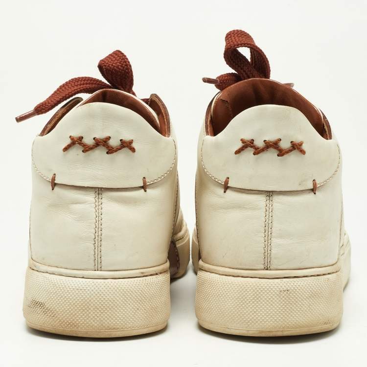 Pre Owned Ermenegildo Zegna Off White/Brown Leather Tiziano Sneakers Size 41