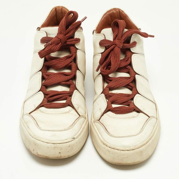 Pre Owned Ermenegildo Zegna Off White/Brown Leather Tiziano Sneakers Size 41