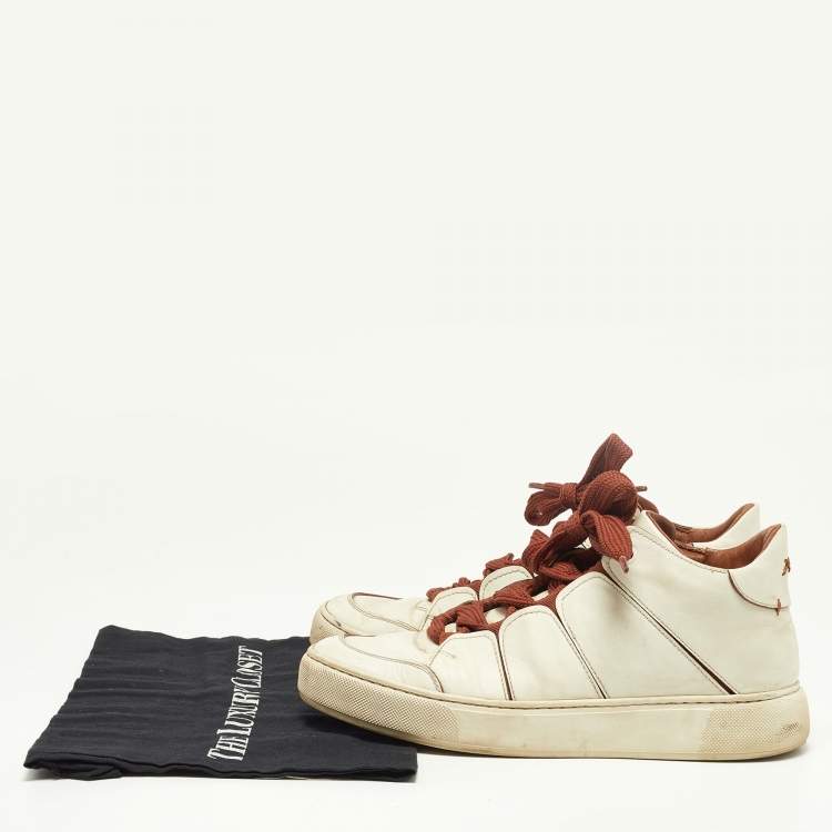 Pre Owned Ermenegildo Zegna Off White/Brown Leather Tiziano Sneakers Size 41