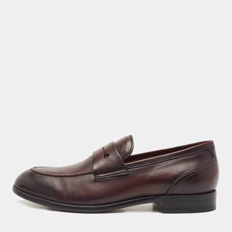 Pre Owned Ermenegildo Zegna Burgundy Leather Slip On Loafers Size 41.5
