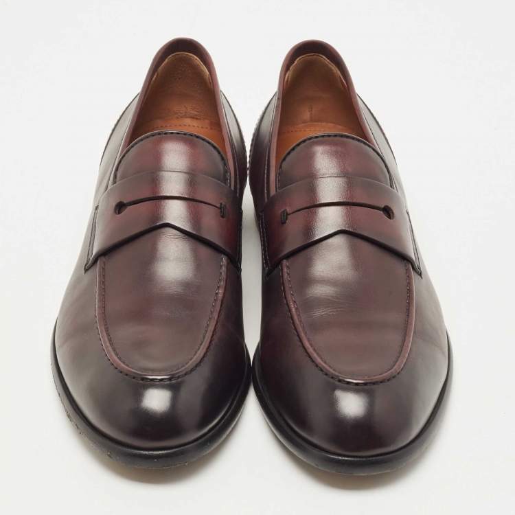 Pre Owned Ermenegildo Zegna Burgundy Leather Slip On Loafers Size 41.5