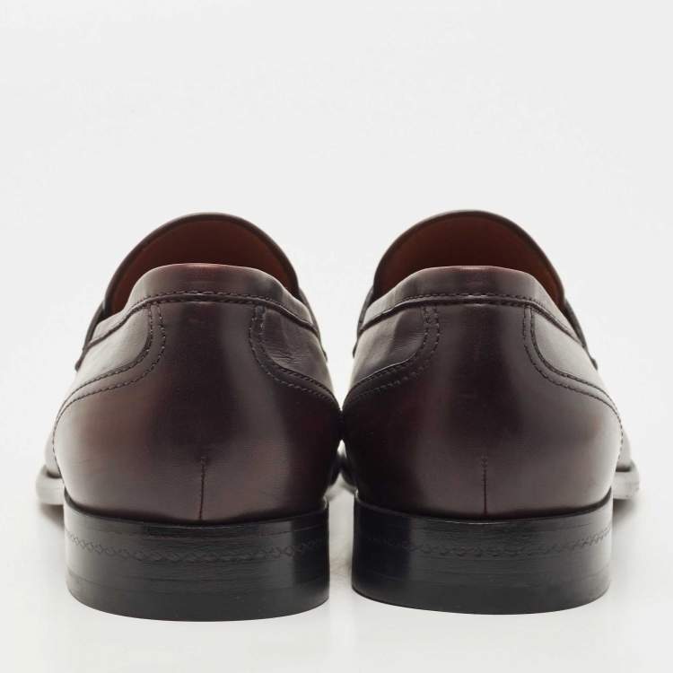 Pre Owned Ermenegildo Zegna Burgundy Leather Slip On Loafers Size 41.5