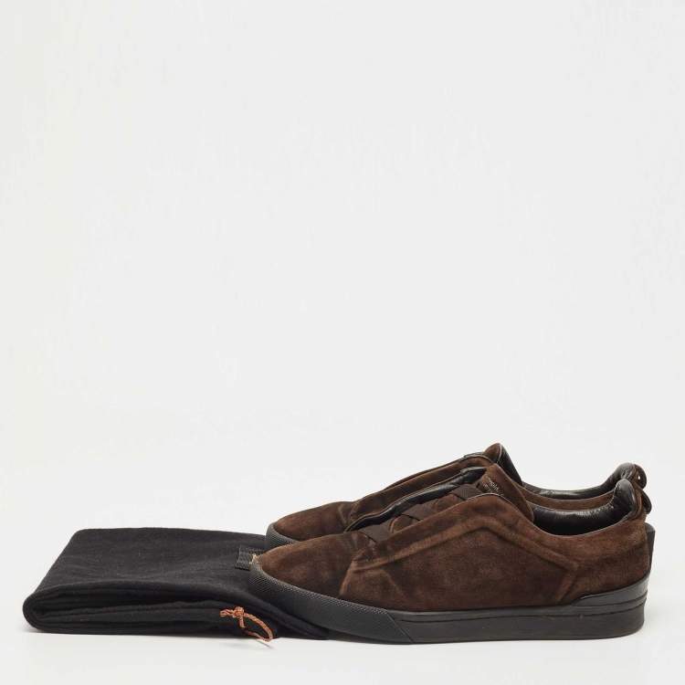Pre Owned Ermenegildo Zegna Brown Suede Triple Stitch Slip On Sneakers Size 41