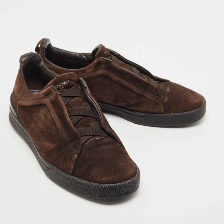 Pre Owned Ermenegildo Zegna Brown Suede Triple Stitch Slip On Sneakers Size 41