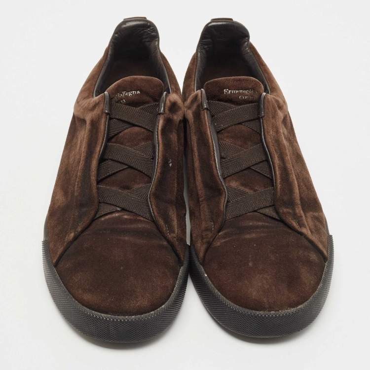 Pre Owned Ermenegildo Zegna Brown Suede Triple Stitch Slip On Sneakers Size 41