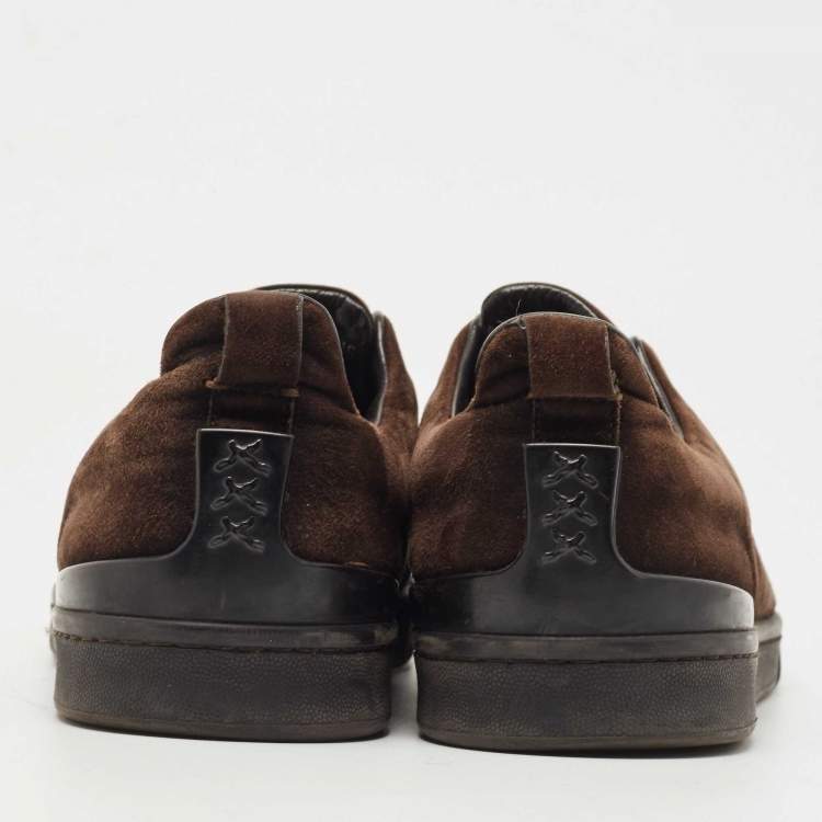 Pre Owned Ermenegildo Zegna Brown Suede Triple Stitch Slip On Sneakers Size 41