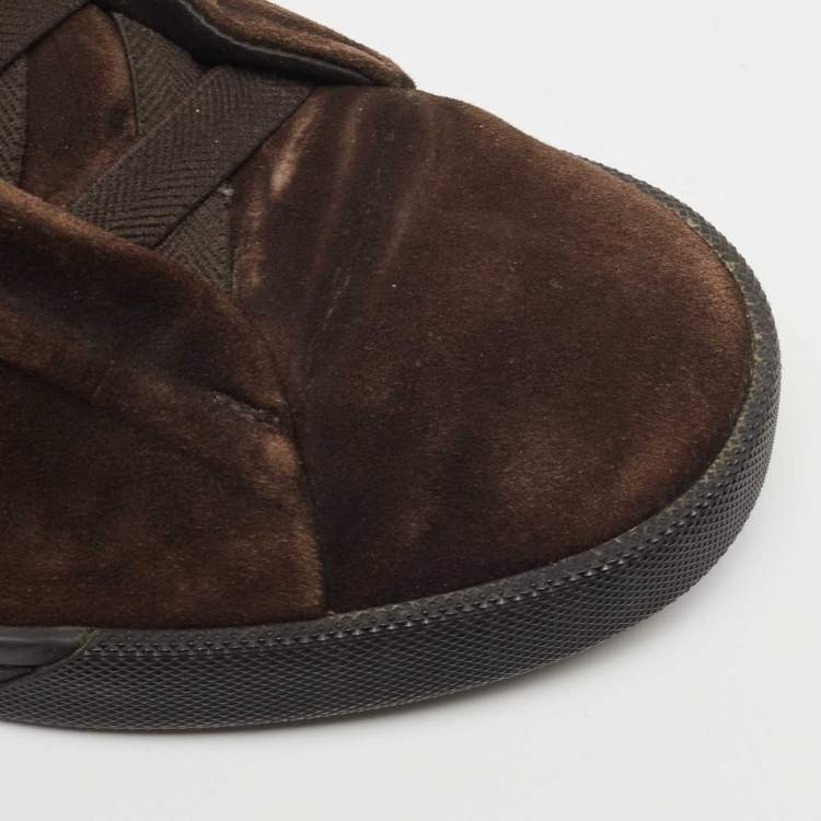 Pre Owned Ermenegildo Zegna Brown Suede Triple Stitch Slip On Sneakers Size 41