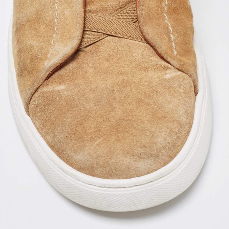 Pre Owned Ermenegildo Zegna Brown Suede Triple Stitch Sneakers Size 44