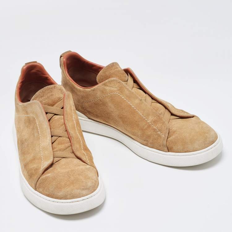 Pre Owned Ermenegildo Zegna Brown Suede Triple Stitch Sneakers Size 44