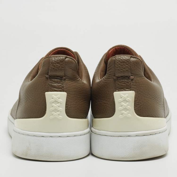 Pre Owned Ermenegildo Zegna Brown Leather and Suede Triple Stitch Sneakers Size 44