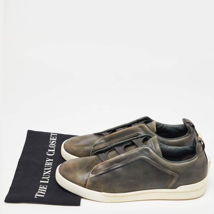 Pre Owned Ermenegildo Zegna Couture Two tone Leather Triple Stitch Slip On Sneakers Size 47