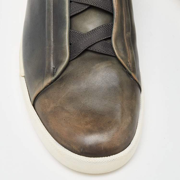 Pre Owned Ermenegildo Zegna Couture Two tone Leather Triple Stitch Slip On Sneakers Size 47