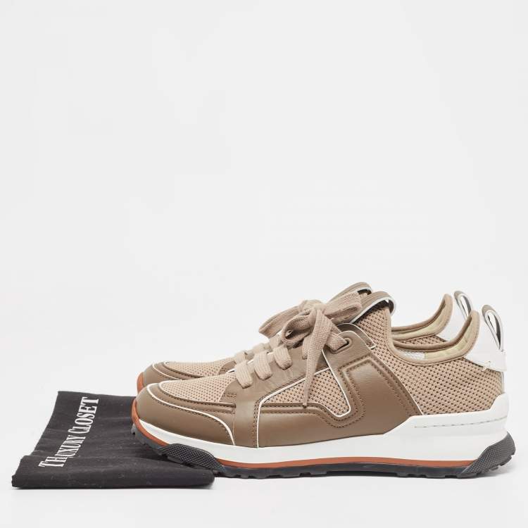 Pre Owned Ermenegildo Zegna Brown Leather and Mesh Low Top Sneakers Size 41.5
