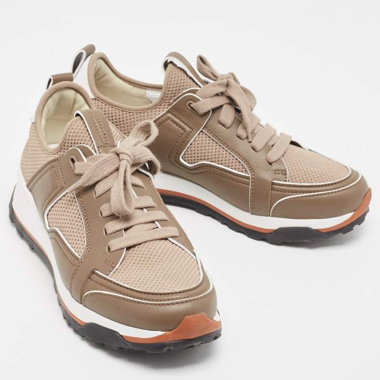 Pre Owned Ermenegildo Zegna Brown Leather and Mesh Low Top Sneakers Size 41.5