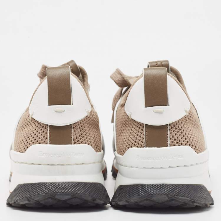 Pre Owned Ermenegildo Zegna Brown Leather and Mesh Low Top Sneakers Size 41.5