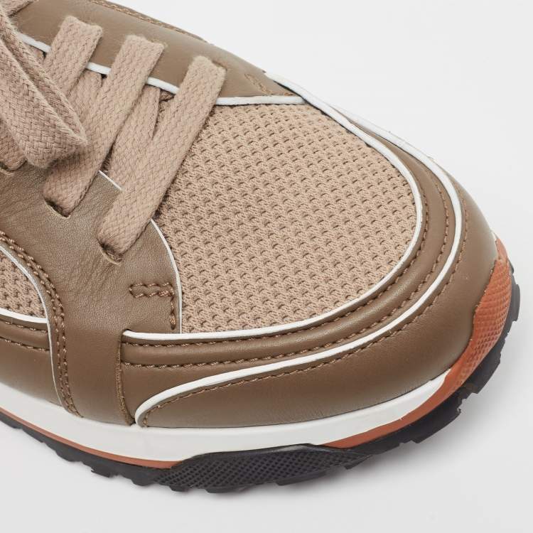 Pre Owned Ermenegildo Zegna Brown Leather and Mesh Low Top Sneakers Size 41.5