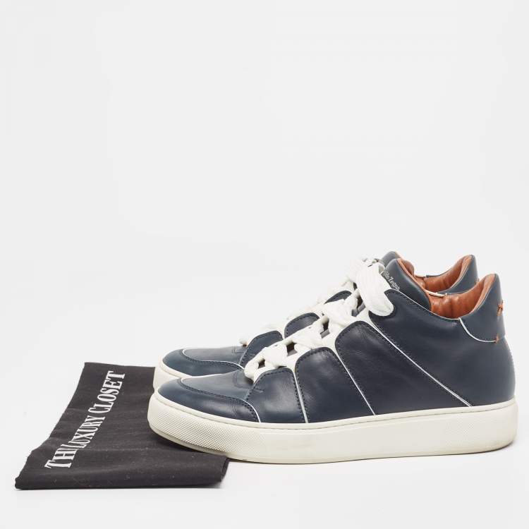 Pre Owned Ermenegildo Zegna Navy Blue Leather Tiziano Low Top Sneakers Size 41